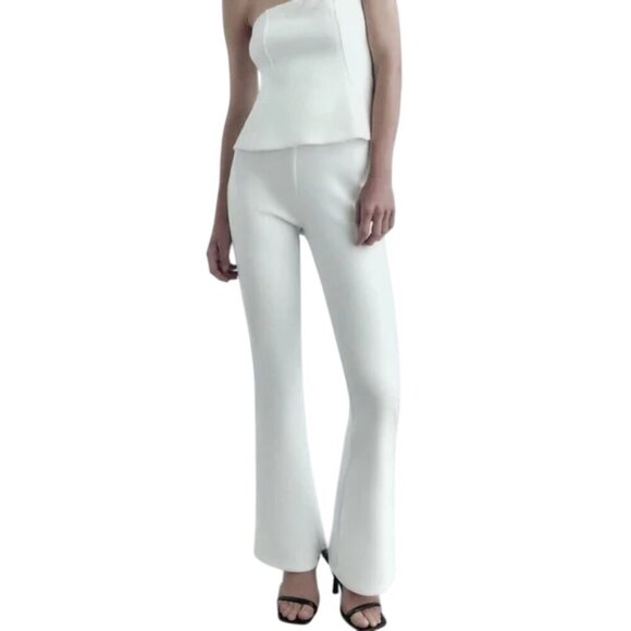 ZARA WHITE SPLIT HEM FLARE TROUSERS - Picture 1 of 6